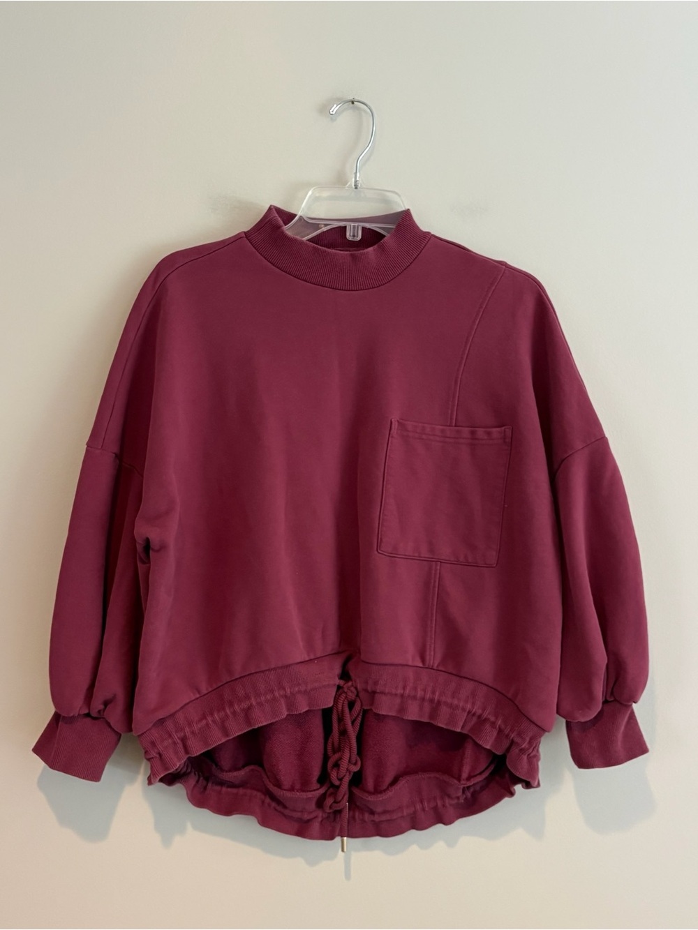 Nap Women's Wine Drawstring-Hem Pocket Pullover Sweatshirt Size XS